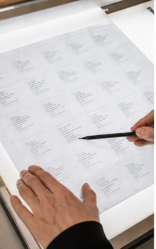 Proofing the label layout with object name, accession number and description set to exact type and size