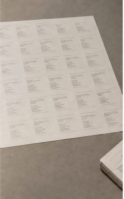 The uncut dry transfer label sheet produced for the collection
