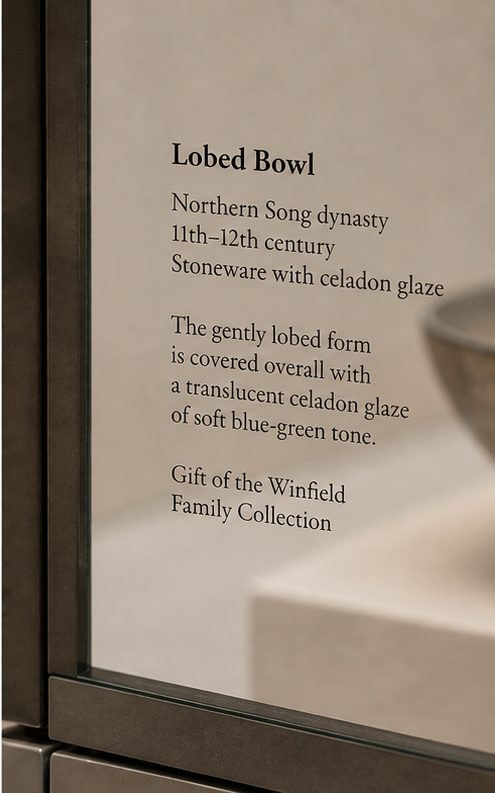 Finished dry transfer label on a museum display case